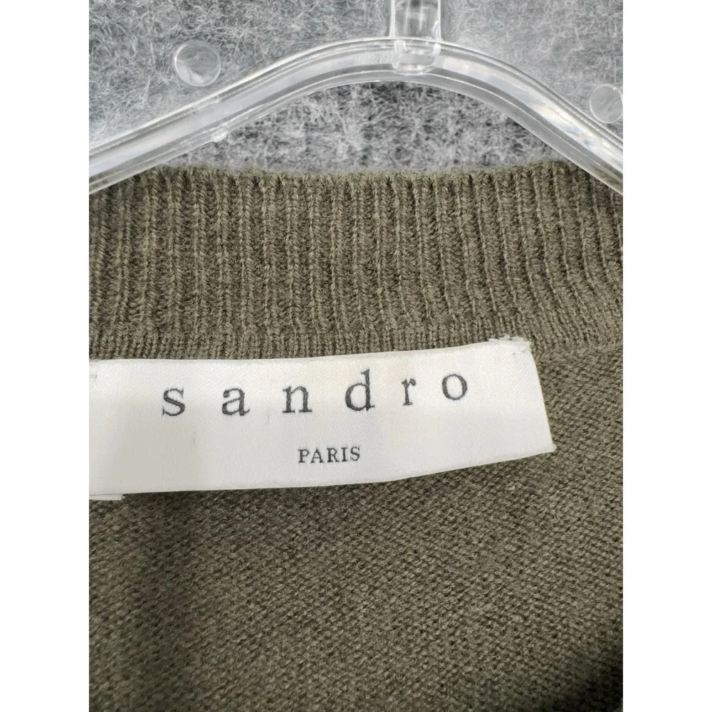 Sandro Sweater Womens Medium Green Belted Wool Cashmere Crewneck Knit Pullover